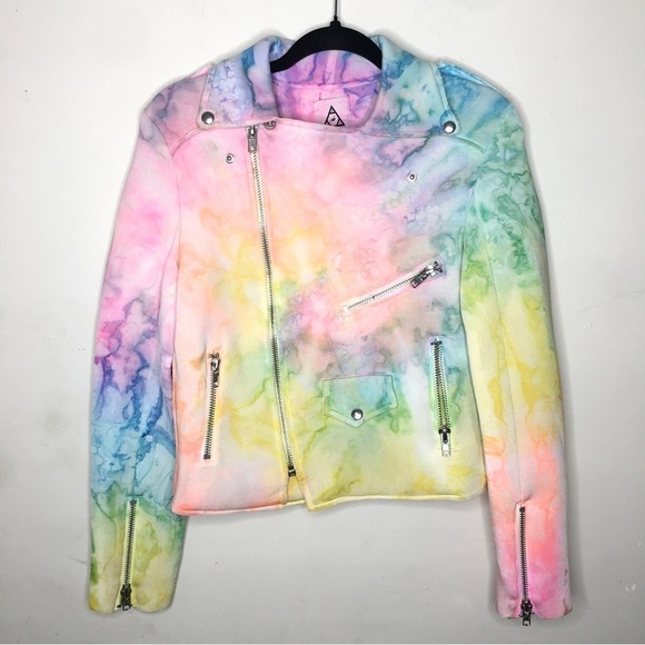 RARE UNIF I Dye Rainbow Neoprene Moto Jacket - Picture 4 of 16